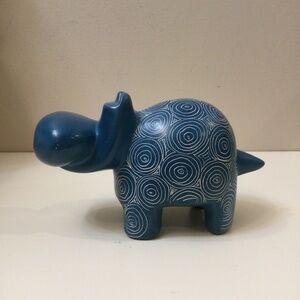 Handcrafted Stone Hippo Figurine  Blue Hippo Home Decor Art